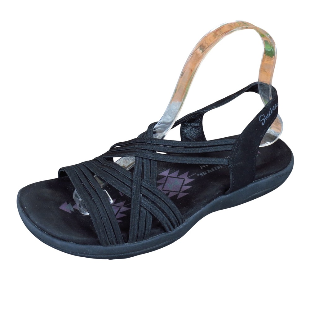 Skechers Reggae Slim Simply Stretch Women Strappy Sandals Size 8 Walking Black